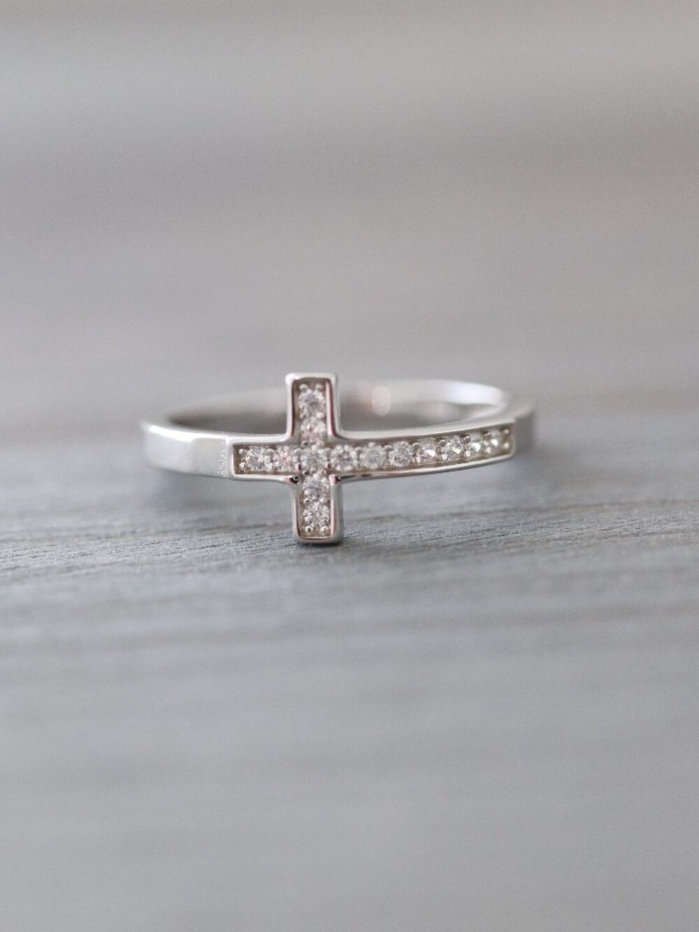 S925 Cross Style Ring with CZ Diamond Sterling Silver Stamped 925